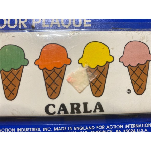 Vintage Retro Dead Stock CARLA With Ice Cream Cone Ceramic Name Wall Sign Plaque - Picture 2 of 12